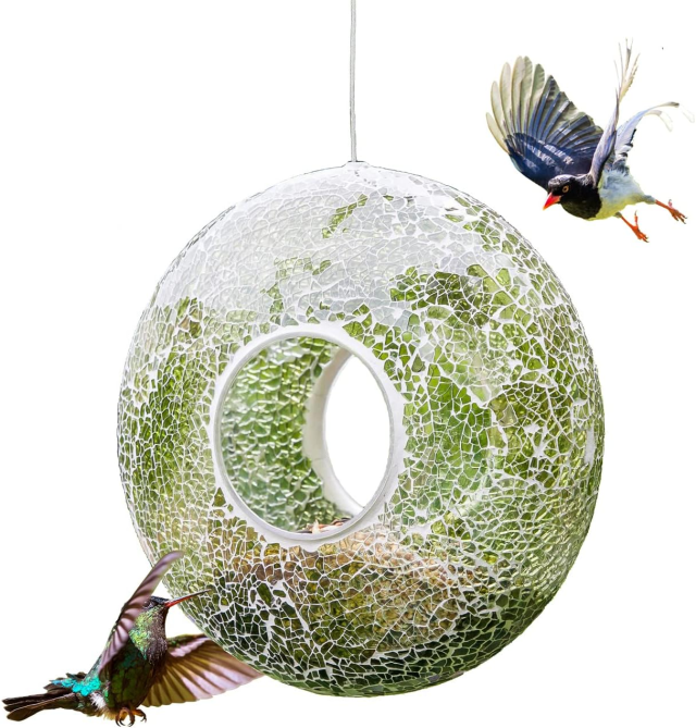 Bird Feeder,Wild Bird Feeders for Outside,Hanging Bird Feeder,Circle Glass Birdfeeder, Bird Feeders for Garden Yard Decoration, Green Circle