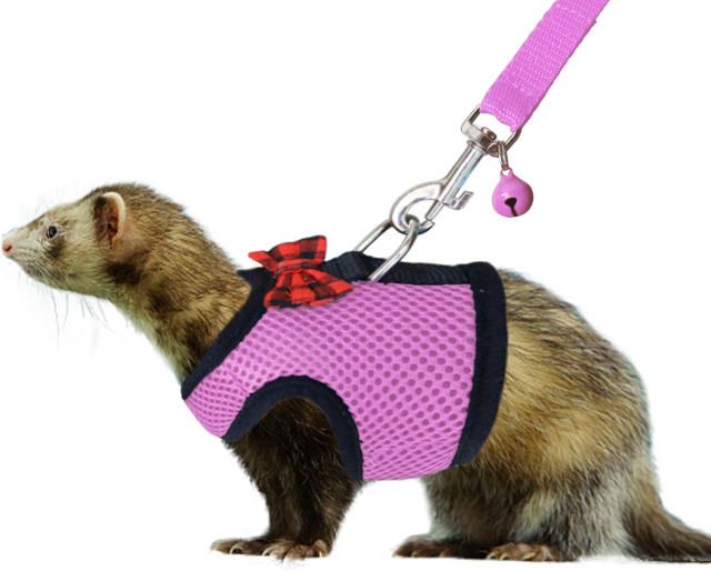 Small Animal Harness and Leash - Soft Mesh Small Pet Harness with Safe Bell, No Pull Comfort Padded Vest for Small Pet Pink M